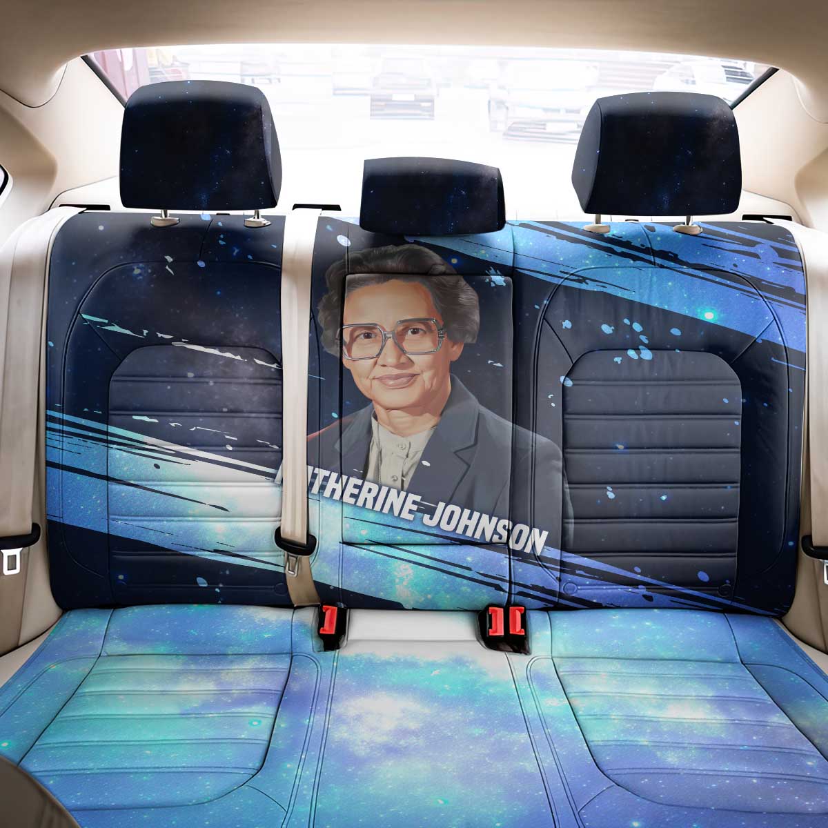 Katherine Johnson Back Car Seat Cover with Galaxy Background, Hidden No More Quote and Rocket Brain Equation - African Pride