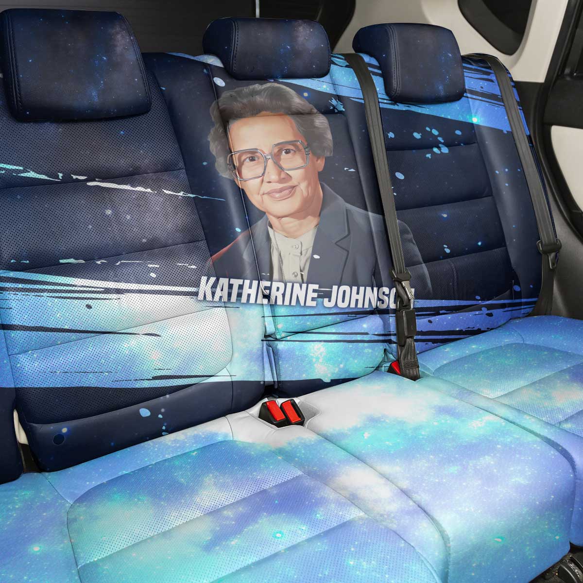 Katherine Johnson Back Car Seat Cover with Galaxy Background, Hidden No More Quote and Rocket Brain Equation - African Pride