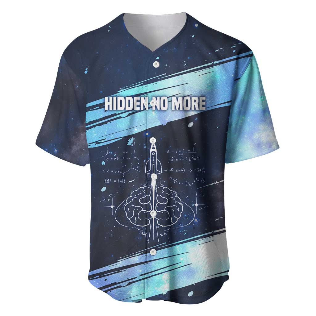 Katherine Johnson Baseball Jersey with Galaxy Background, Hidden No More Quote and Rocket Brain Equation - African Pride
