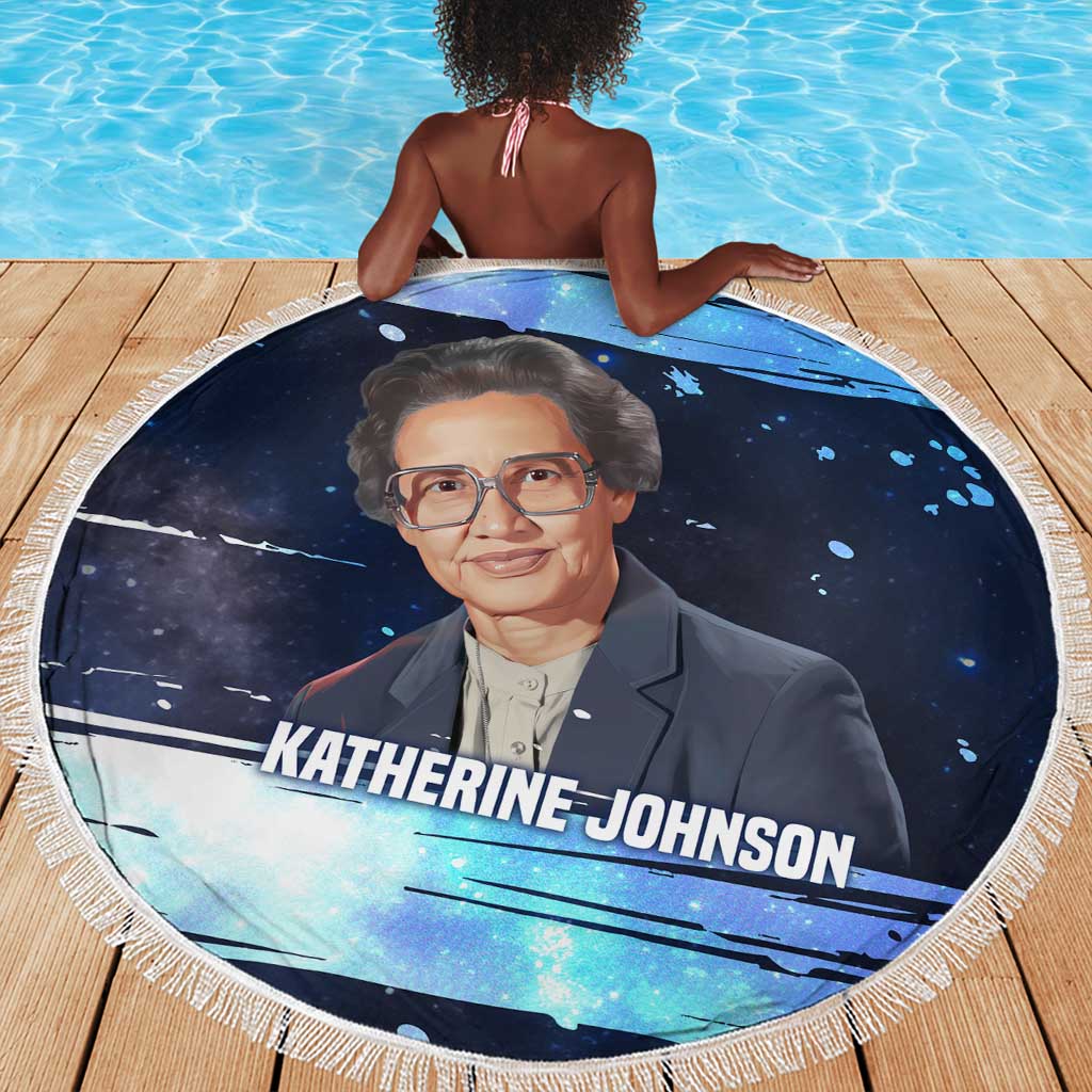 Katherine Johnson Beach Blanket with Galaxy Background, Hidden No More Quote and Rocket Brain Equation - African Pride
