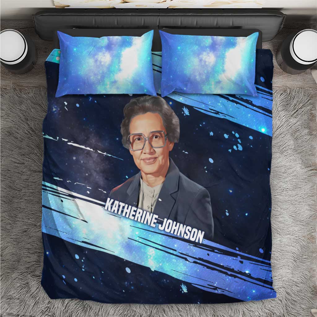 Katherine Johnson Bedding Set with Galaxy Background, Hidden No More Quote and Rocket Brain Equation - African Pride