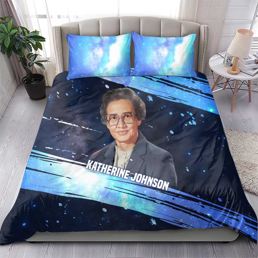 Katherine Johnson Bedding Set with Galaxy Background, Hidden No More Quote and Rocket Brain Equation - African Pride
