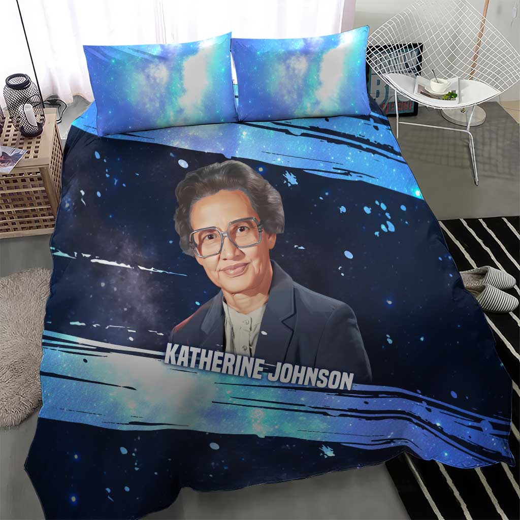 Katherine Johnson Bedding Set with Galaxy Background, Hidden No More Quote and Rocket Brain Equation - African Pride