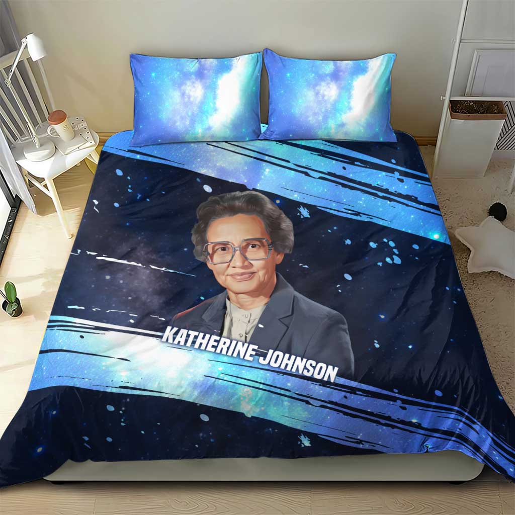 Katherine Johnson Bedding Set with Galaxy Background, Hidden No More Quote and Rocket Brain Equation - African Pride