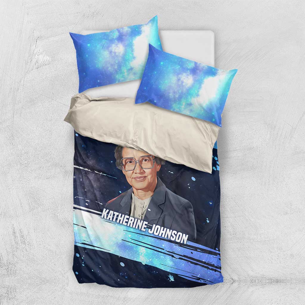 Katherine Johnson Bedding Set with Galaxy Background, Hidden No More Quote and Rocket Brain Equation - African Pride