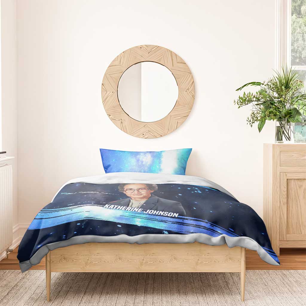 Katherine Johnson Bedding Set with Galaxy Background, Hidden No More Quote and Rocket Brain Equation - African Pride