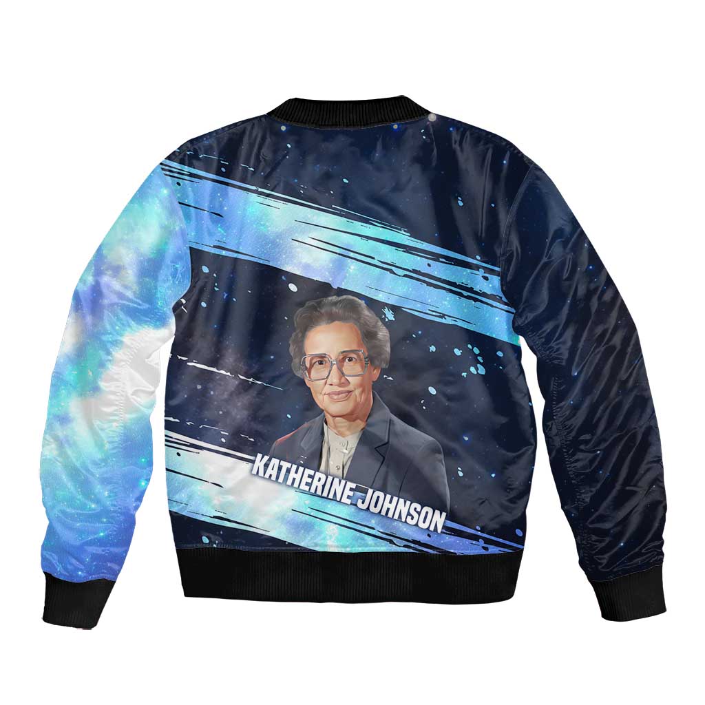 Katherine Johnson Bomber Jacket with Galaxy Background, Hidden No More Quote and Rocket Brain Equation - African Pride