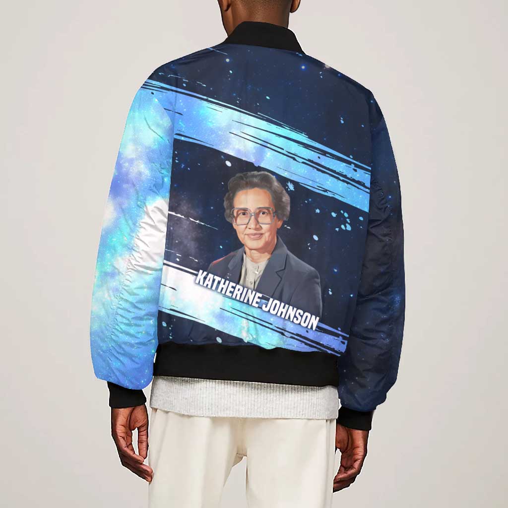 Katherine Johnson Bomber Jacket with Galaxy Background, Hidden No More Quote and Rocket Brain Equation - African Pride
