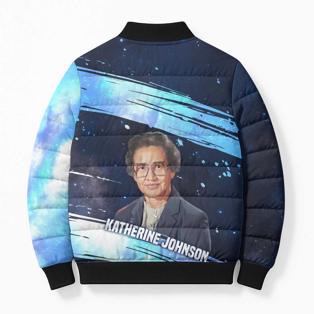 Katherine Johnson Bomber Puffer Jacket with Galaxy Background, Hidden No More Quote and Rocket Brain Equation - African Pride