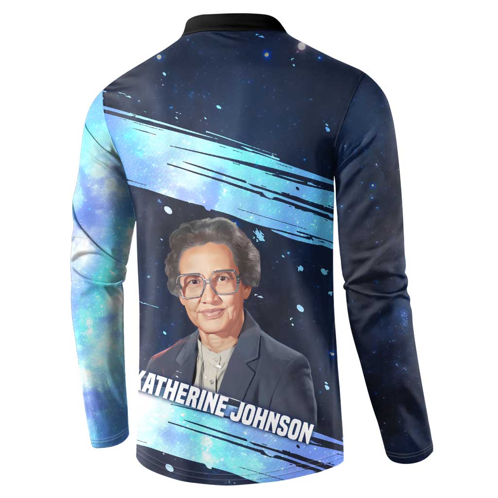 Katherine Johnson Button Sweatshirt with Galaxy Background, Hidden No More Quote and Rocket Brain Equation