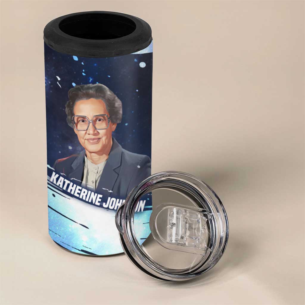 Katherine Johnson 4 in 1 Can Cooler Tumbler with Galaxy Background, Hidden No More Quote and Rocket Brain Equation - African Pride
