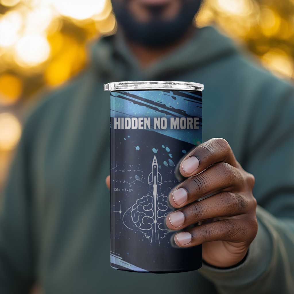 Katherine Johnson 4 in 1 Can Cooler Tumbler with Galaxy Background, Hidden No More Quote and Rocket Brain Equation - African Pride
