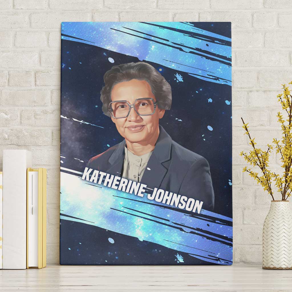 Katherine Johnson Canvas Wall Art with Galaxy Background, Hidden No More Quote and Rocket Brain Equation - African Pride