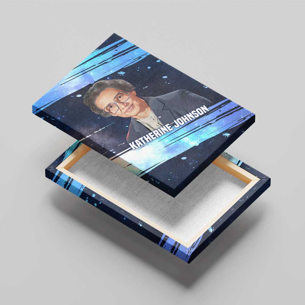 Katherine Johnson Canvas Wall Art with Galaxy Background, Hidden No More Quote and Rocket Brain Equation - African Pride