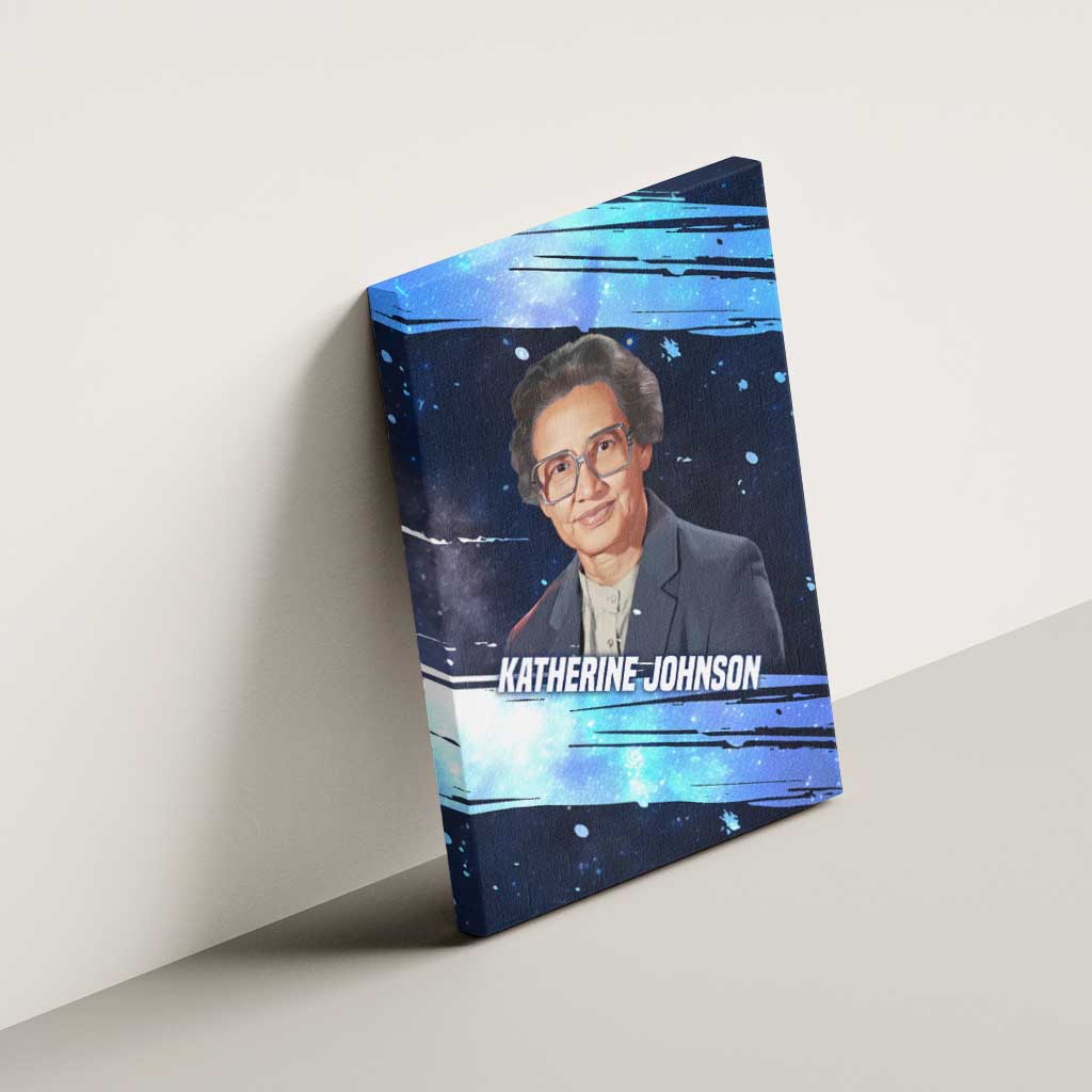 Katherine Johnson Canvas Wall Art with Galaxy Background, Hidden No More Quote and Rocket Brain Equation - African Pride