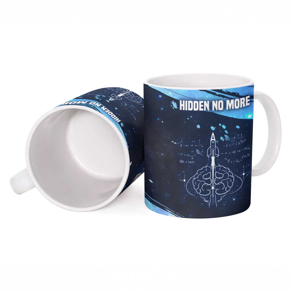 Katherine Johnson Ceramic Mug with Galaxy Background, Hidden No More Quote and Rocket Brain Equation - African Pride