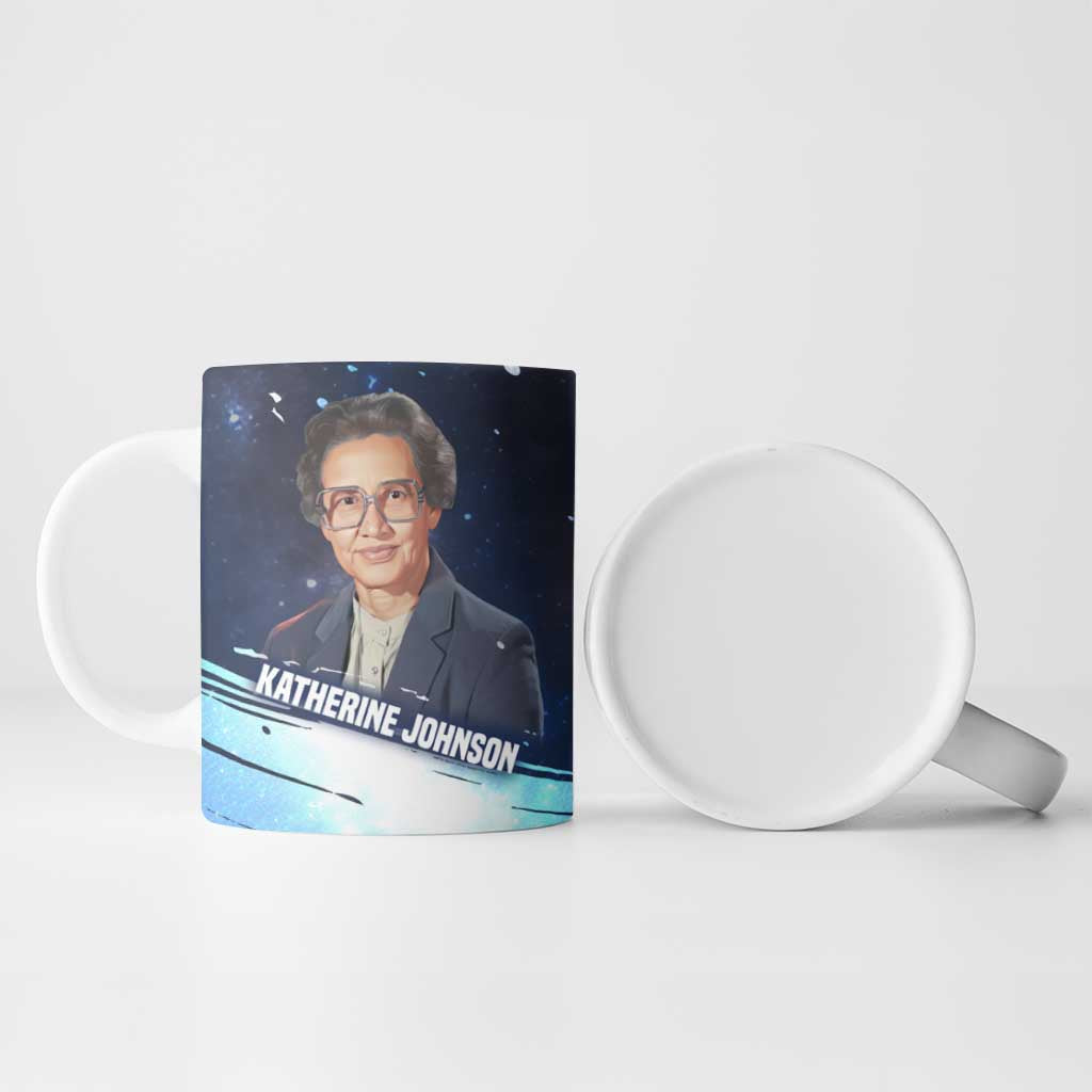 Katherine Johnson Ceramic Mug with Galaxy Background, Hidden No More Quote and Rocket Brain Equation - African Pride