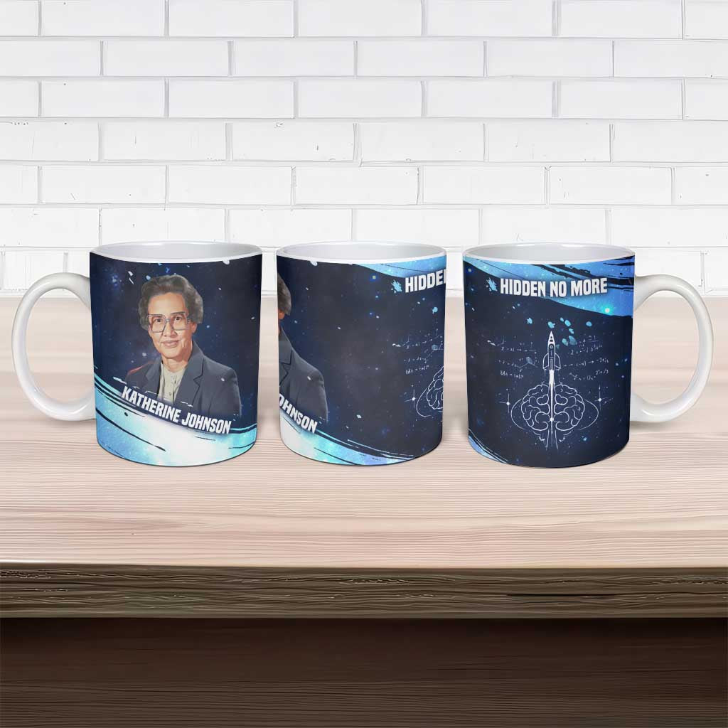Katherine Johnson Ceramic Mug with Galaxy Background, Hidden No More Quote and Rocket Brain Equation - African Pride