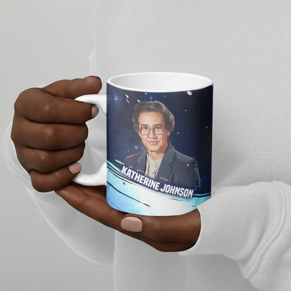 Katherine Johnson Ceramic Mug with Galaxy Background, Hidden No More Quote and Rocket Brain Equation - African Pride
