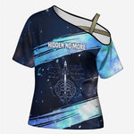 Katherine Johnson Cross Shoulder Shirt with Galaxy Background, Hidden No More Quote and Rocket Brain Equation - African Pride