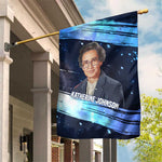 Katherine Johnson Garden Flag with Galaxy Background, Hidden No More Quote and Rocket Brain Equation - African Pride