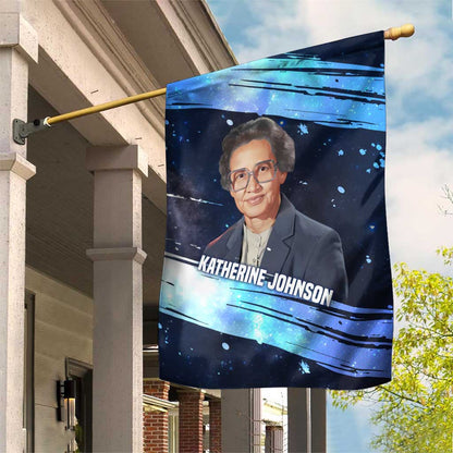 Katherine Johnson Garden Flag with Galaxy Background, Hidden No More Quote and Rocket Brain Equation - African Pride
