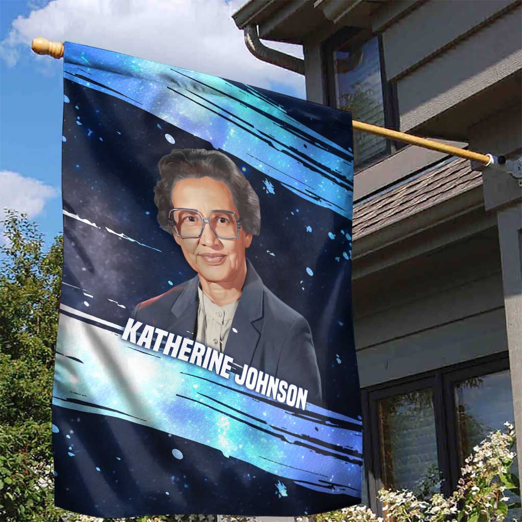 Katherine Johnson Garden Flag with Galaxy Background, Hidden No More Quote and Rocket Brain Equation - African Pride