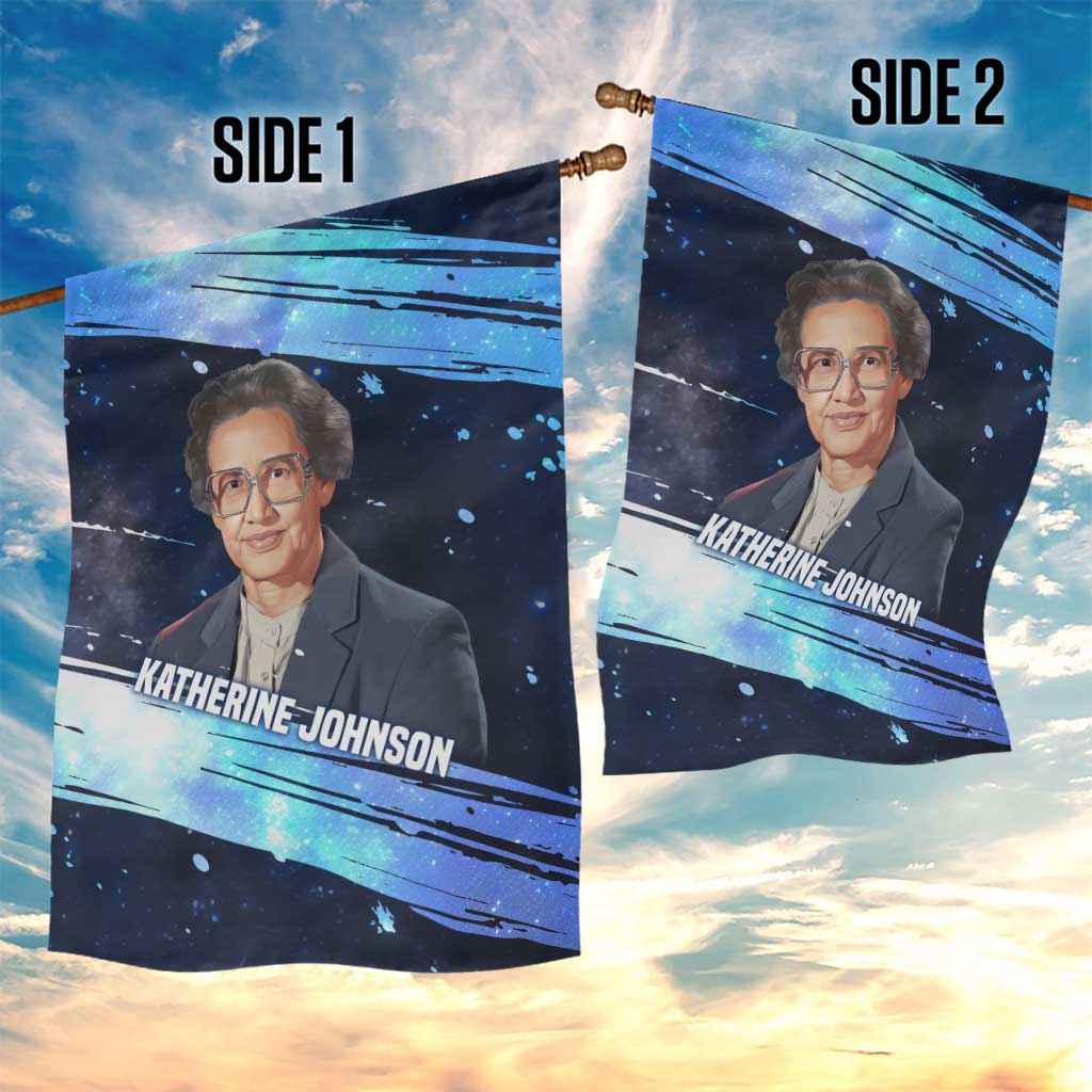 Katherine Johnson Garden Flag with Galaxy Background, Hidden No More Quote and Rocket Brain Equation - African Pride