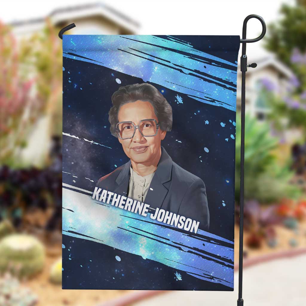 Katherine Johnson Garden Flag with Galaxy Background, Hidden No More Quote and Rocket Brain Equation - African Pride