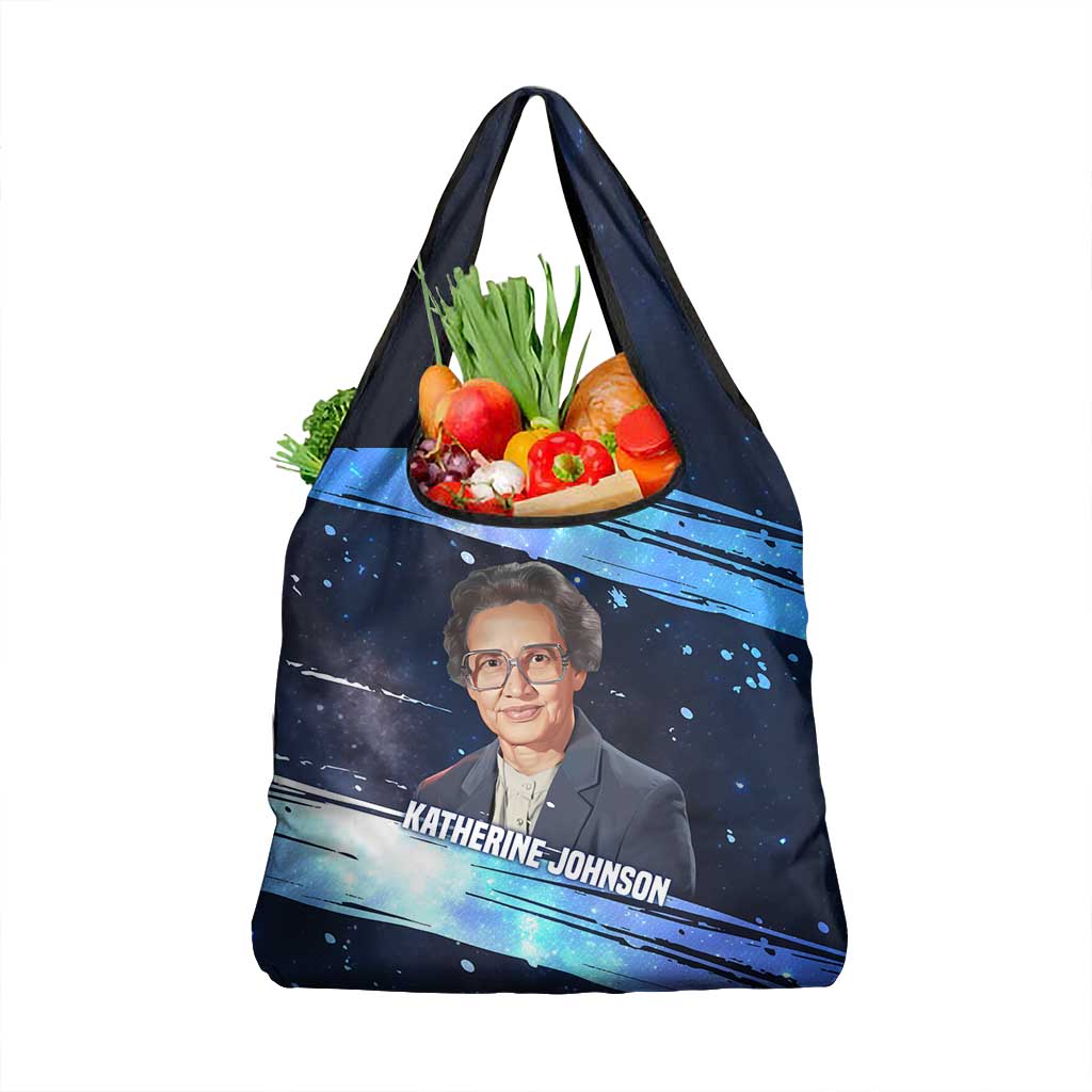 Katherine Johnson Grocery Bag with Galaxy Background, Hidden No More Quote and Rocket Brain Equation - African Pride