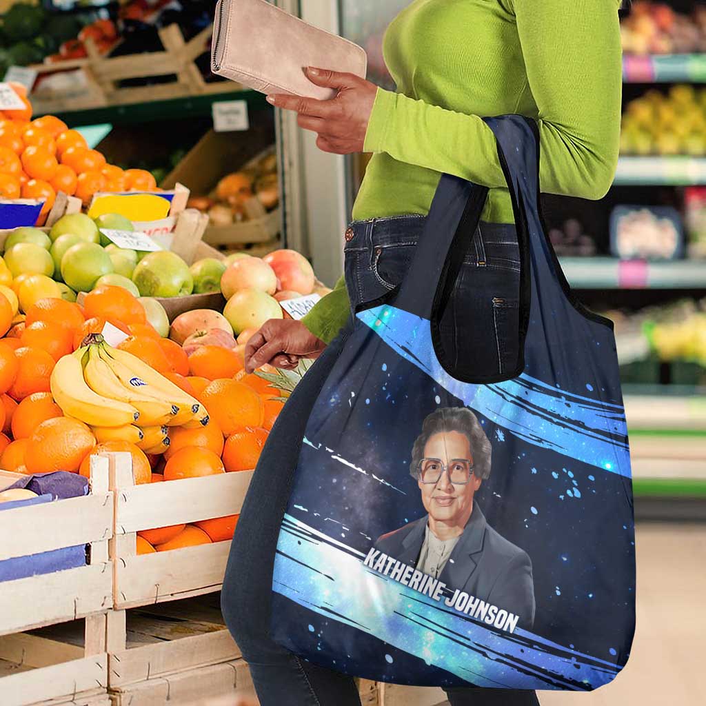 Katherine Johnson Grocery Bag with Galaxy Background, Hidden No More Quote and Rocket Brain Equation - African Pride