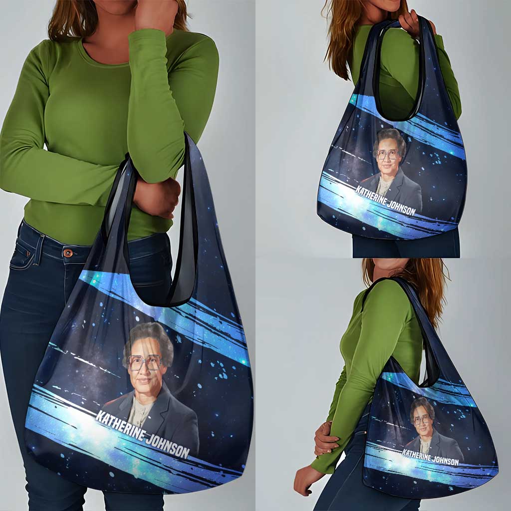 Katherine Johnson Grocery Bag with Galaxy Background, Hidden No More Quote and Rocket Brain Equation - African Pride