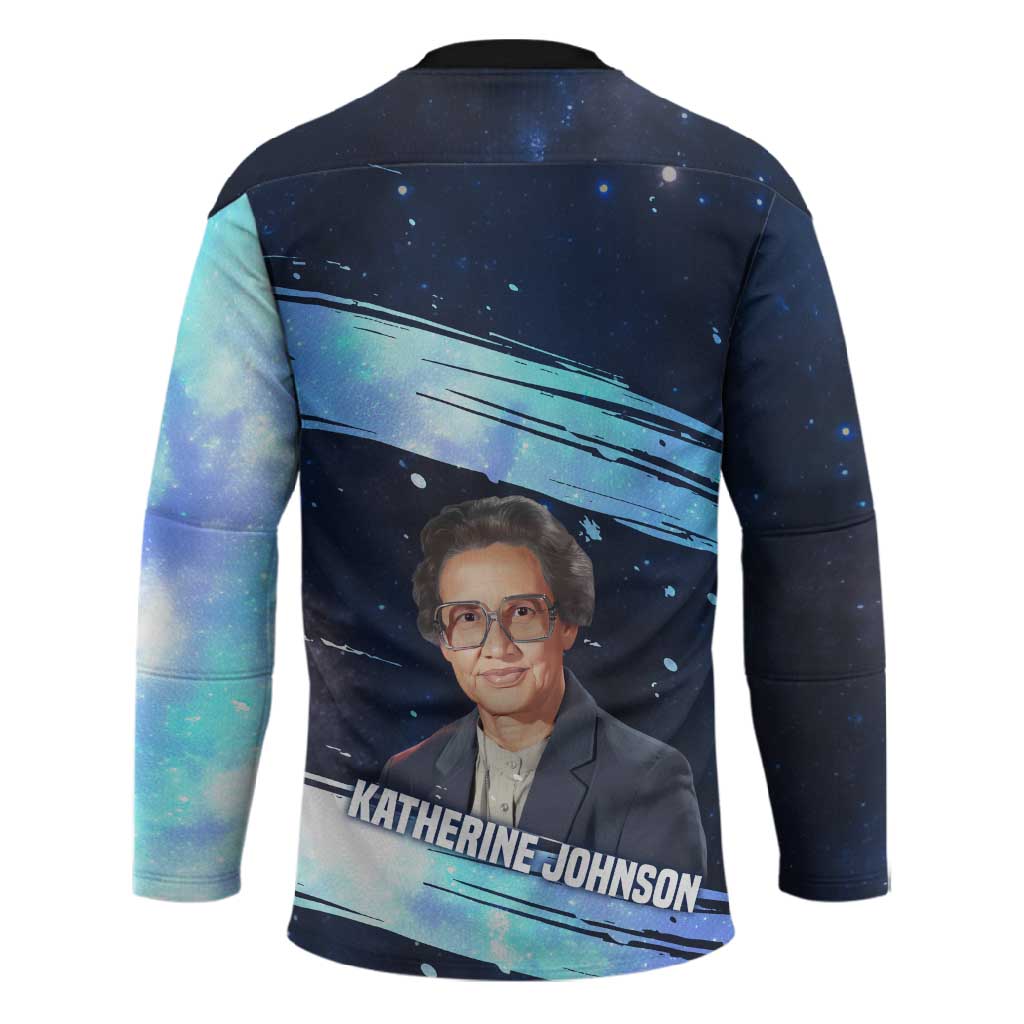 Katherine Johnson Hockey Jersey with Galaxy Background, Hidden No More Quote and Rocket Brain Equation - African Pride