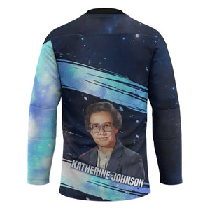 Katherine Johnson Hockey Jersey with Galaxy Background, Hidden No More Quote and Rocket Brain Equation - African Pride