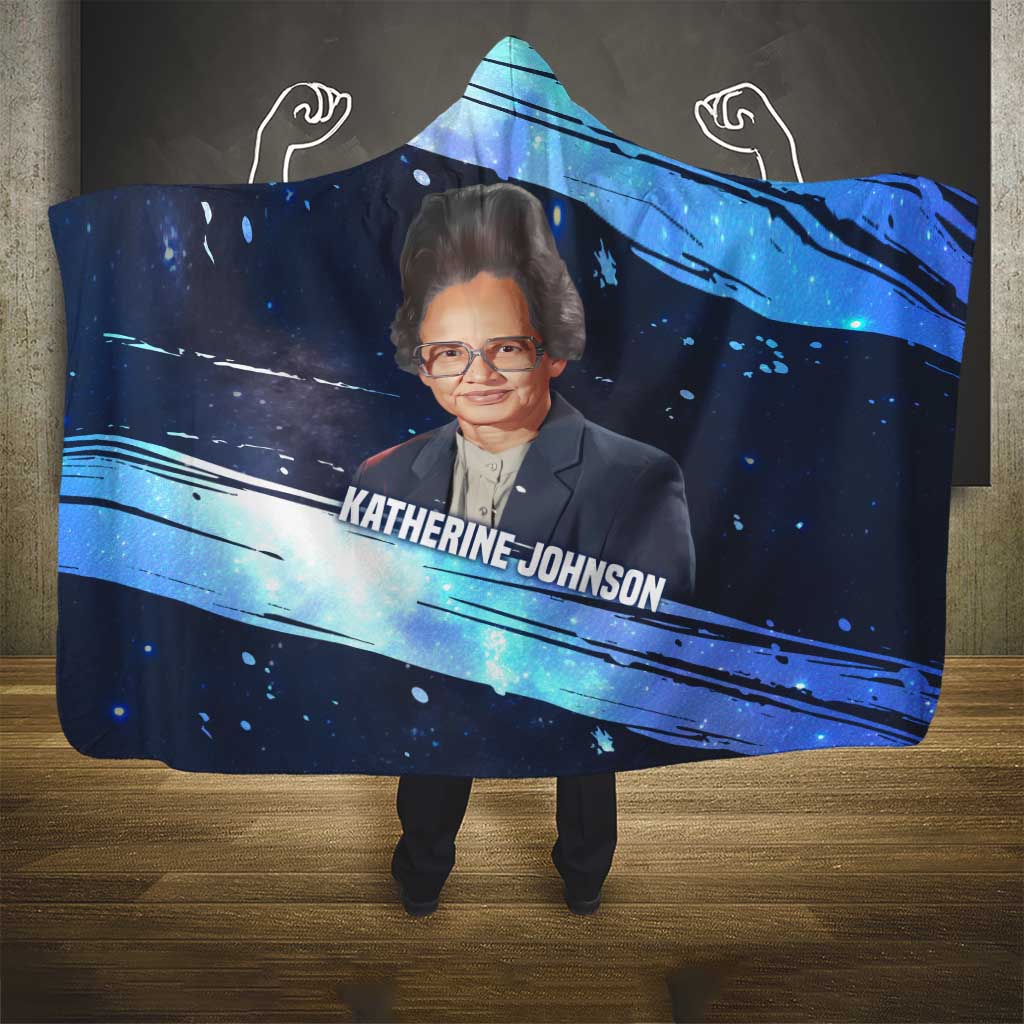 Katherine Johnson Hooded Blanket with Galaxy Background, Hidden No More Quote and Rocket Brain Equation - African Pride