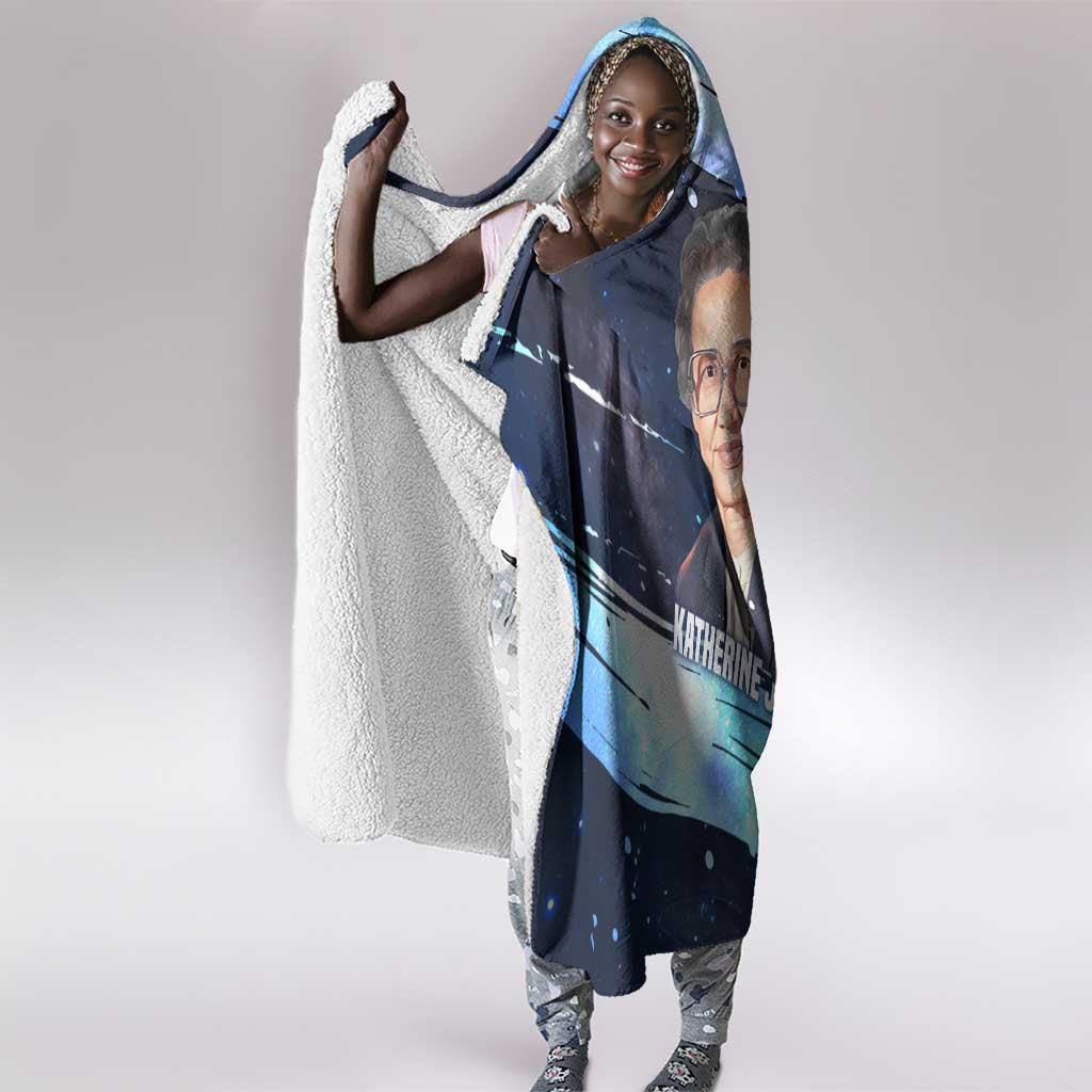 Katherine Johnson Hooded Blanket with Galaxy Background, Hidden No More Quote and Rocket Brain Equation - African Pride