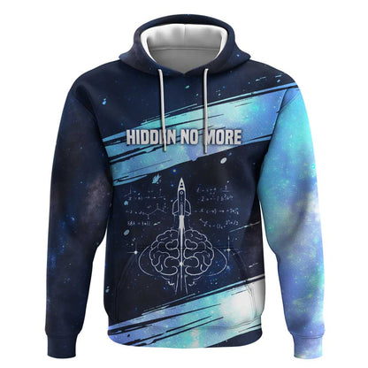 Katherine Johnson Hoodie with Galaxy Background, Hidden No More Quote and Rocket Brain Equation - African Pride