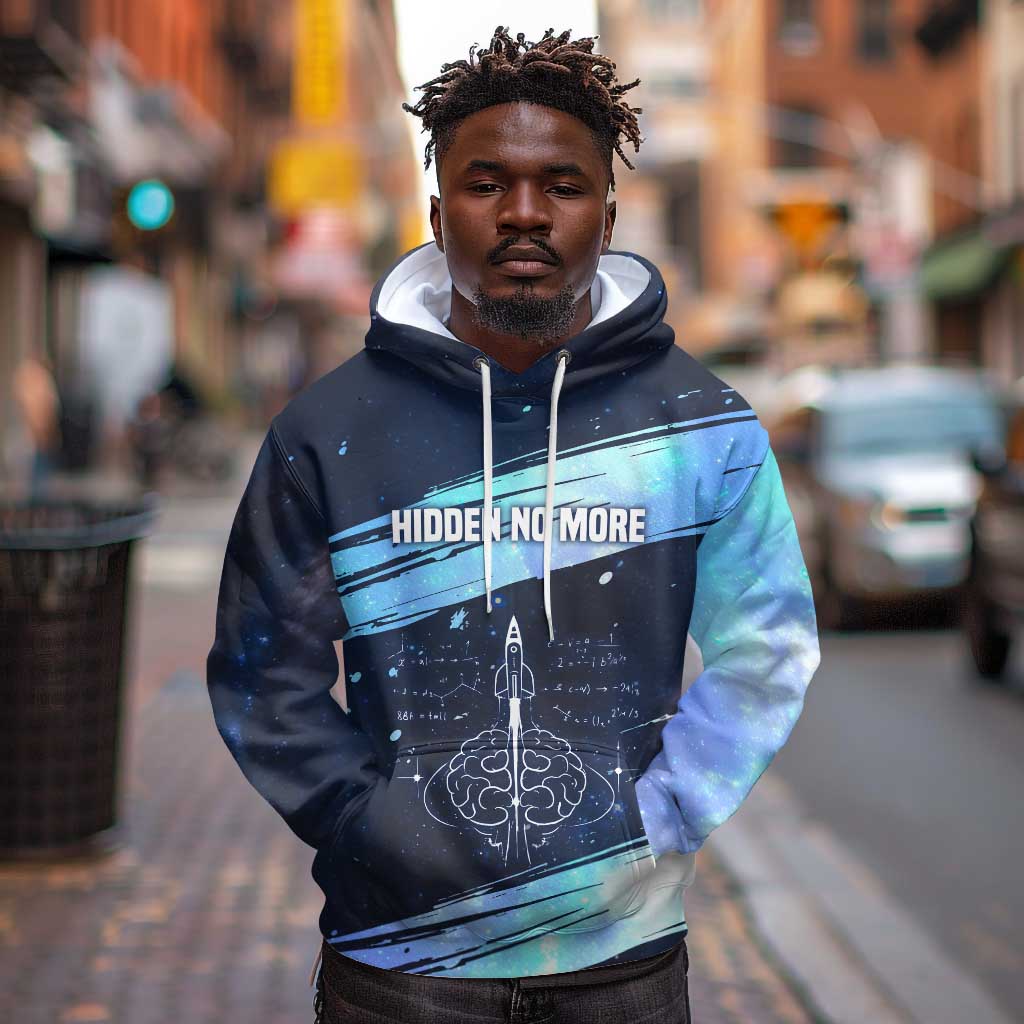 Katherine Johnson Hoodie with Galaxy Background, Hidden No More Quote and Rocket Brain Equation - African Pride