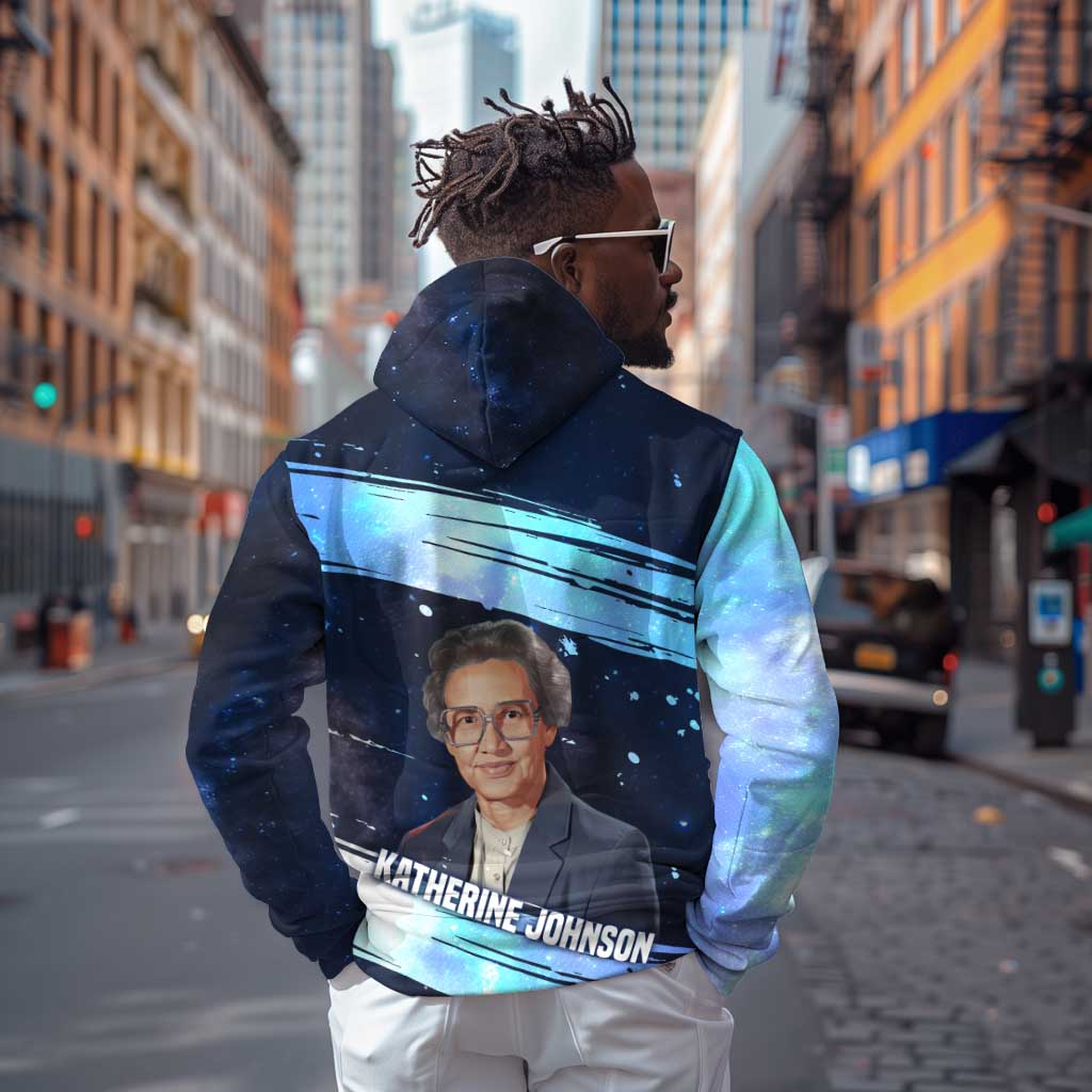 Katherine Johnson Hoodie with Galaxy Background, Hidden No More Quote and Rocket Brain Equation - African Pride