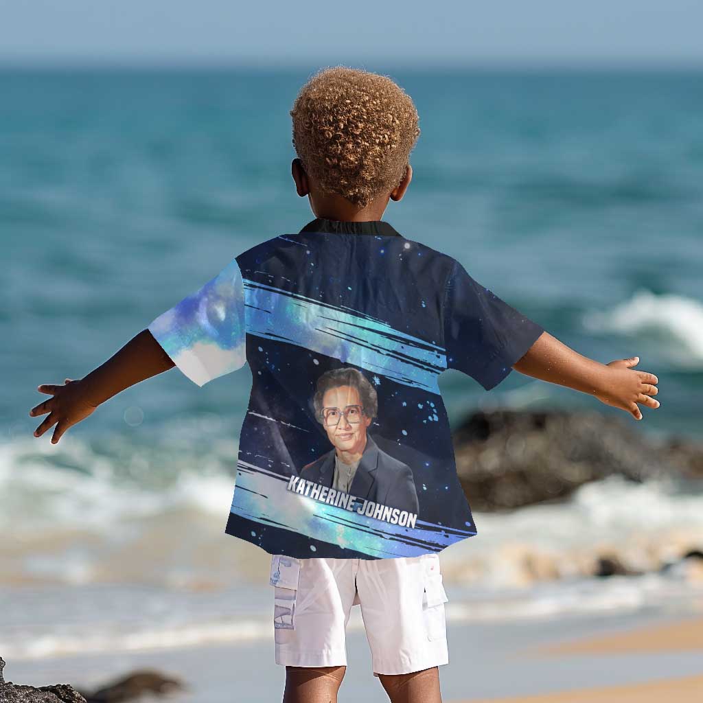 Katherine Johnson Kid Hawaiian Shirt with Galaxy Background, Hidden No More Quote and Rocket Brain Equation - African Pride