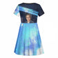 Katherine Johnson Kid Short Sleeve Dress with Galaxy Background, Hidden No More Quote and Rocket Brain Equation - African Pride
