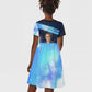 Katherine Johnson Kid Short Sleeve Dress with Galaxy Background, Hidden No More Quote and Rocket Brain Equation - African Pride
