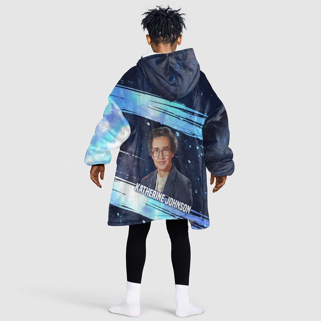 Katherine Johnson Kid Wearable Blanket Hoodie with Galaxy Background, Hidden No More Quote and Rocket Brain Equation - African Pride