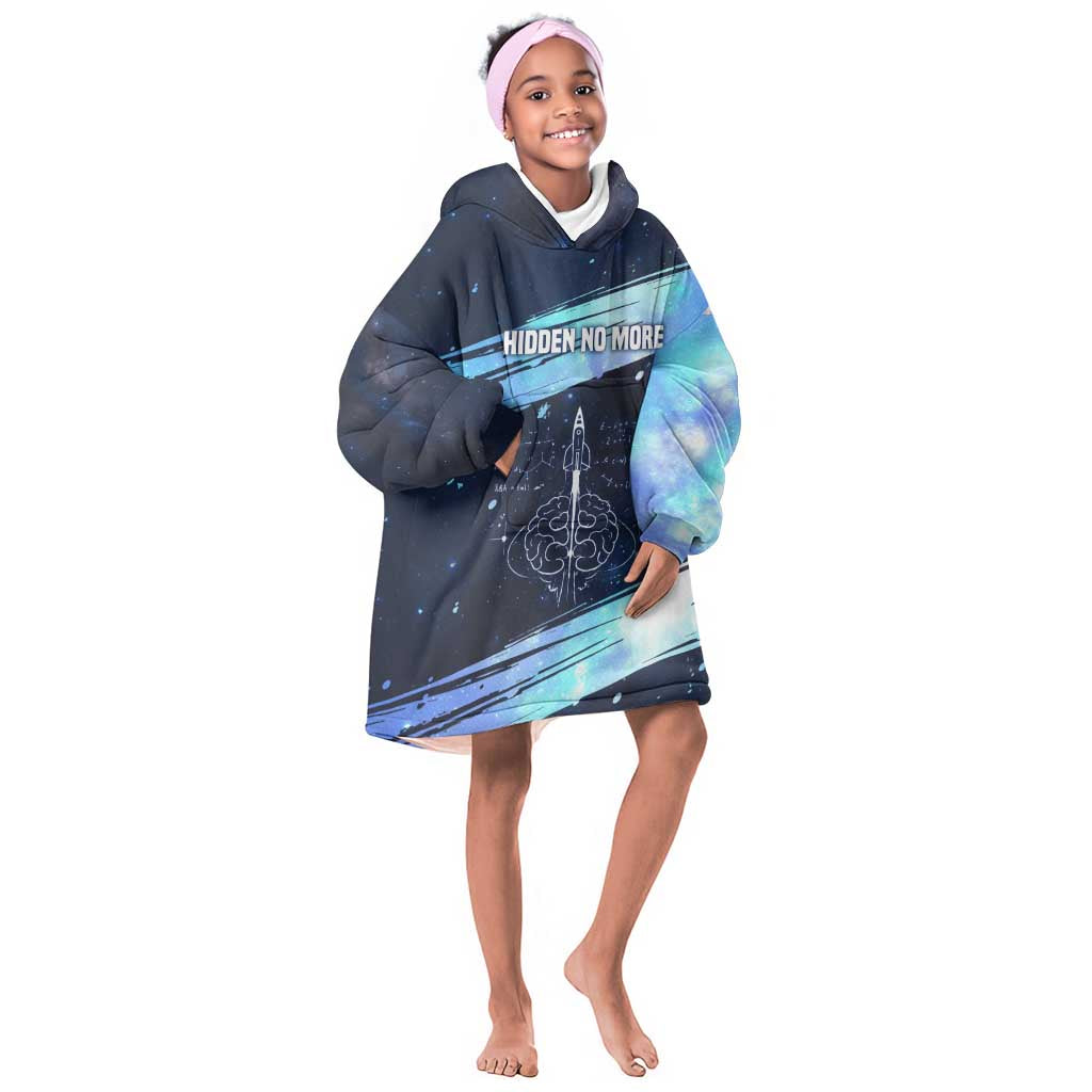 Katherine Johnson Kid Wearable Blanket Hoodie with Galaxy Background, Hidden No More Quote and Rocket Brain Equation - African Pride