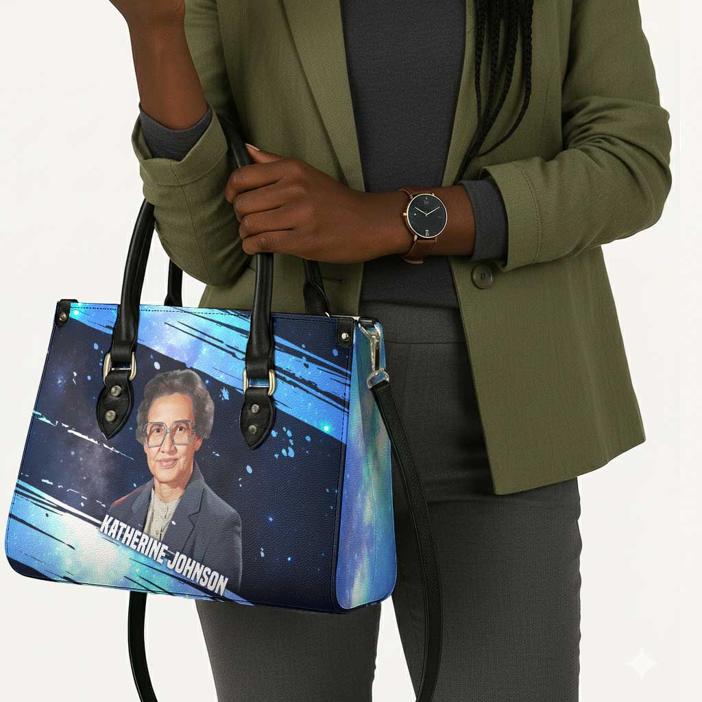 Katherine Johnson Leather Bag with Galaxy Background, Hidden No More Quote and Rocket Brain Equation - African Pride