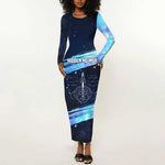 Katherine Johnson Long Sleeve Bodycon Dress with Galaxy Background, Hidden No More Quote and Rocket Brain Equation - African Pride