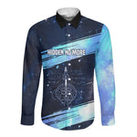 Katherine Johnson Long Sleeve Button Shirt with Galaxy Background, Hidden No More Quote and Rocket Brain Equation - African Pride