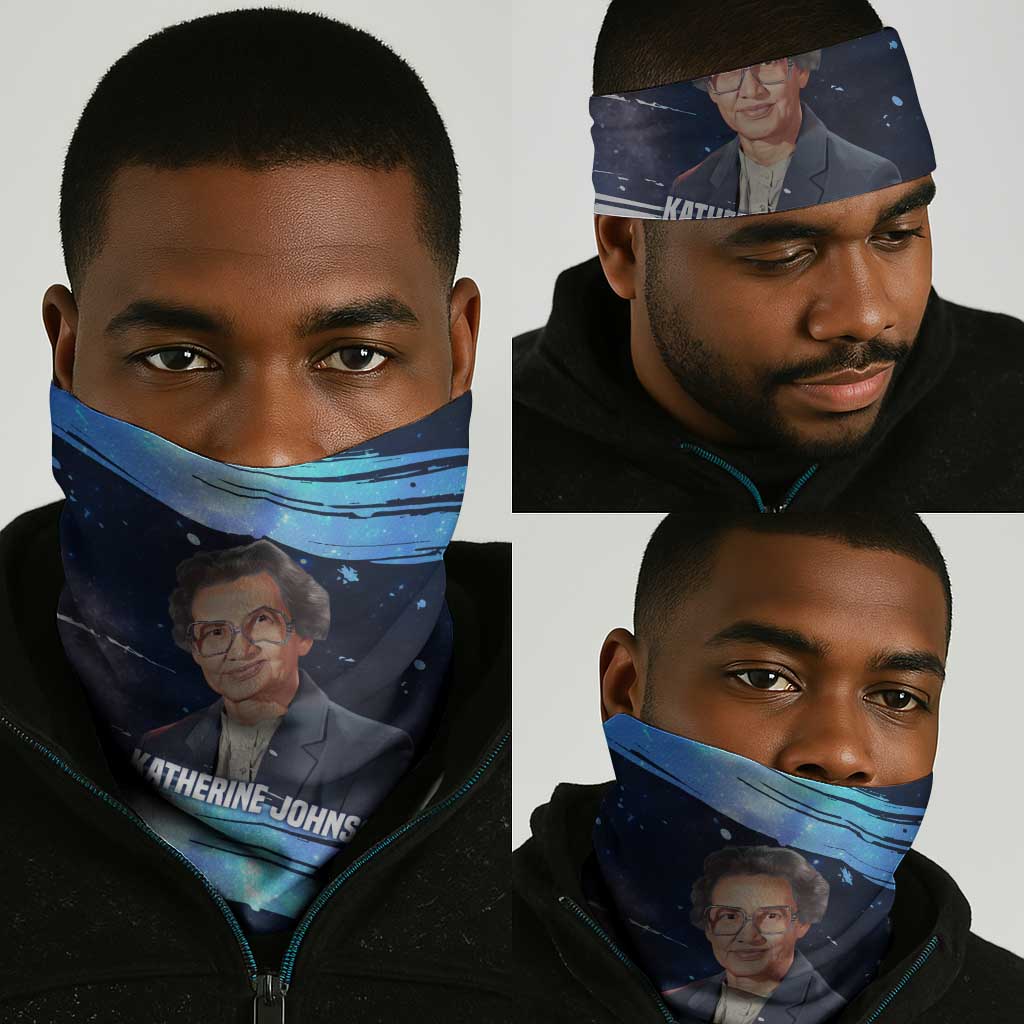 Katherine Johnson Neck Gaiter with Galaxy Background, Hidden No More Quote and Rocket Brain Equation - African Pride