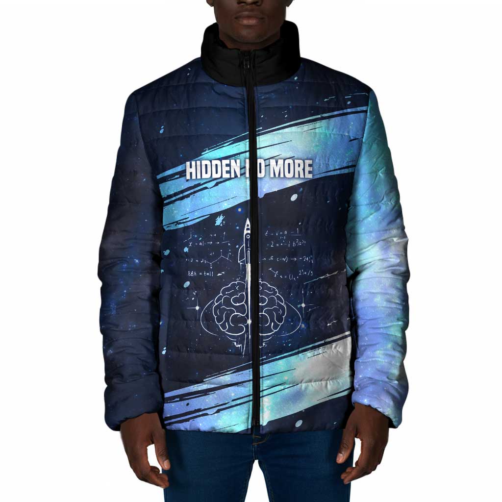 Katherine Johnson Padded Jacket with Galaxy Background, Hidden No More Quote and Rocket Brain Equation - African Pride