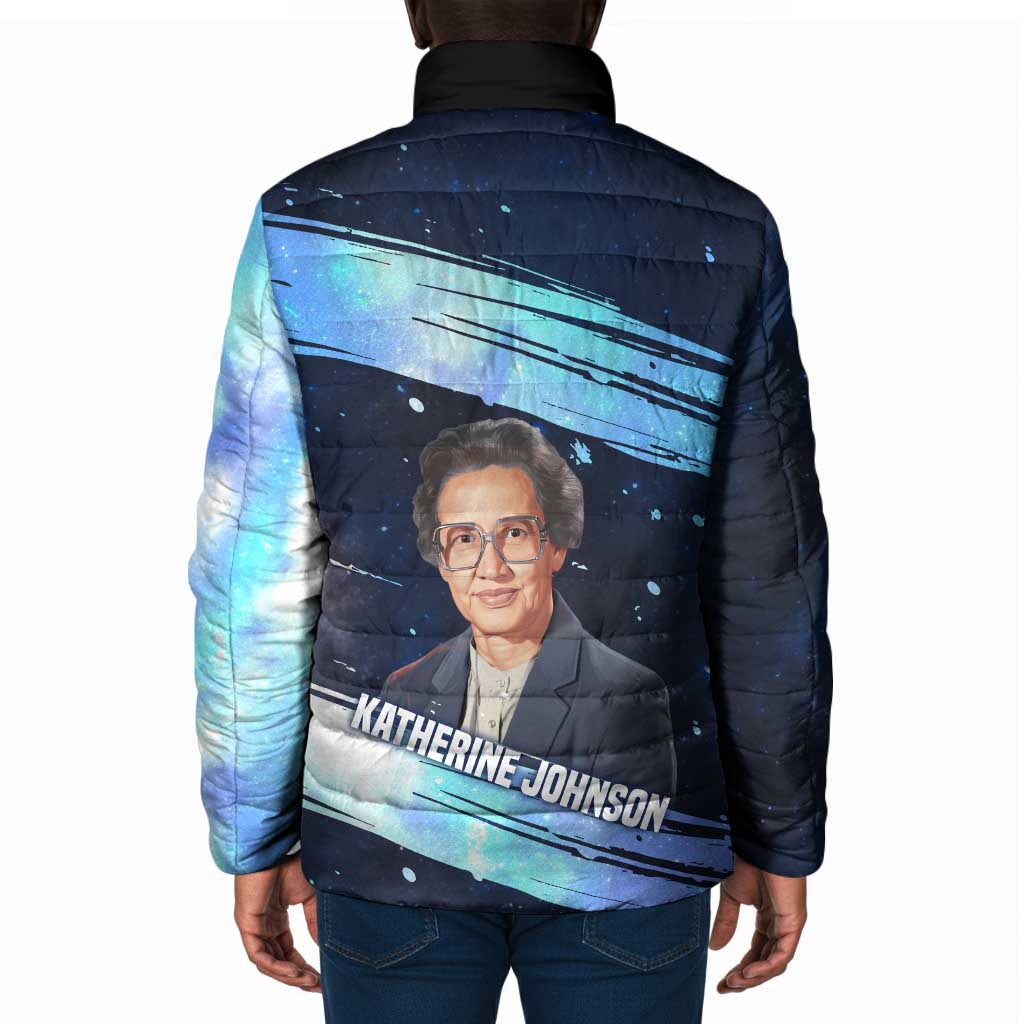 Katherine Johnson Padded Jacket with Galaxy Background, Hidden No More Quote and Rocket Brain Equation - African Pride